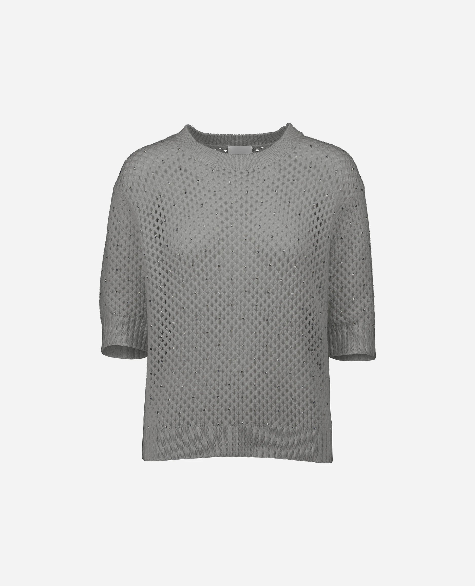 252-17691-82_3 - Allude - 30% Cashmere 70% Wolle Damen Grau Grobstrick Halbarm Kastiger Schnitt Pullover Rundhals SAPG::252-17691 Spring/Summer 2025 Woll-Mischung