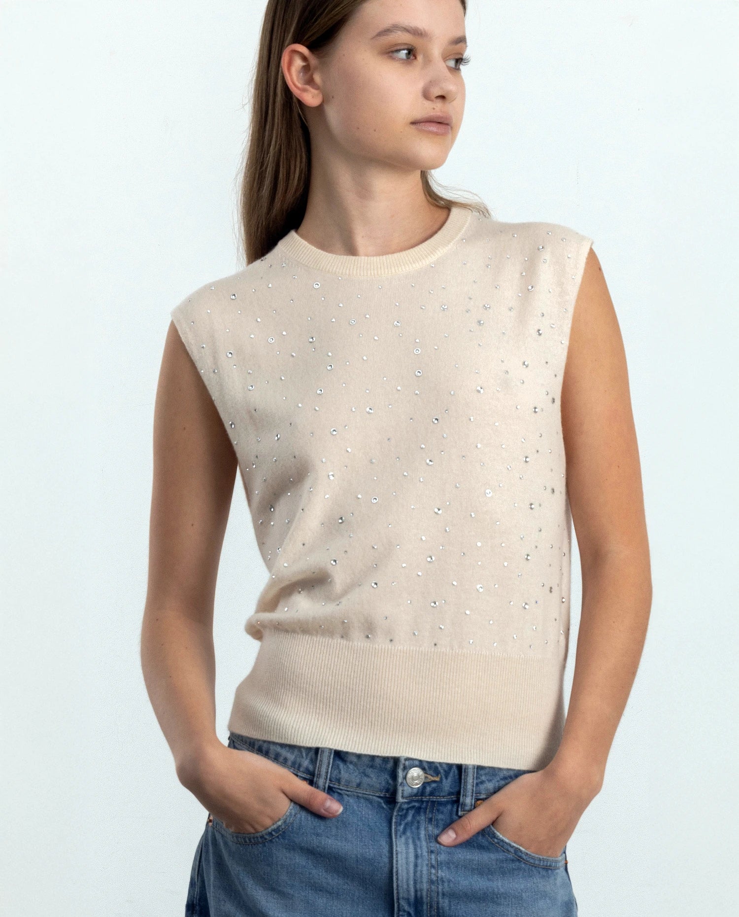 252-17772-41_20 - Allude - 30% Cashmere 70% Wolle Creme Damen Feinstrick Gerade Passform Pullover Rundhals SAPG::252-17772 Spring/Summer 2025 Woll-Mischung