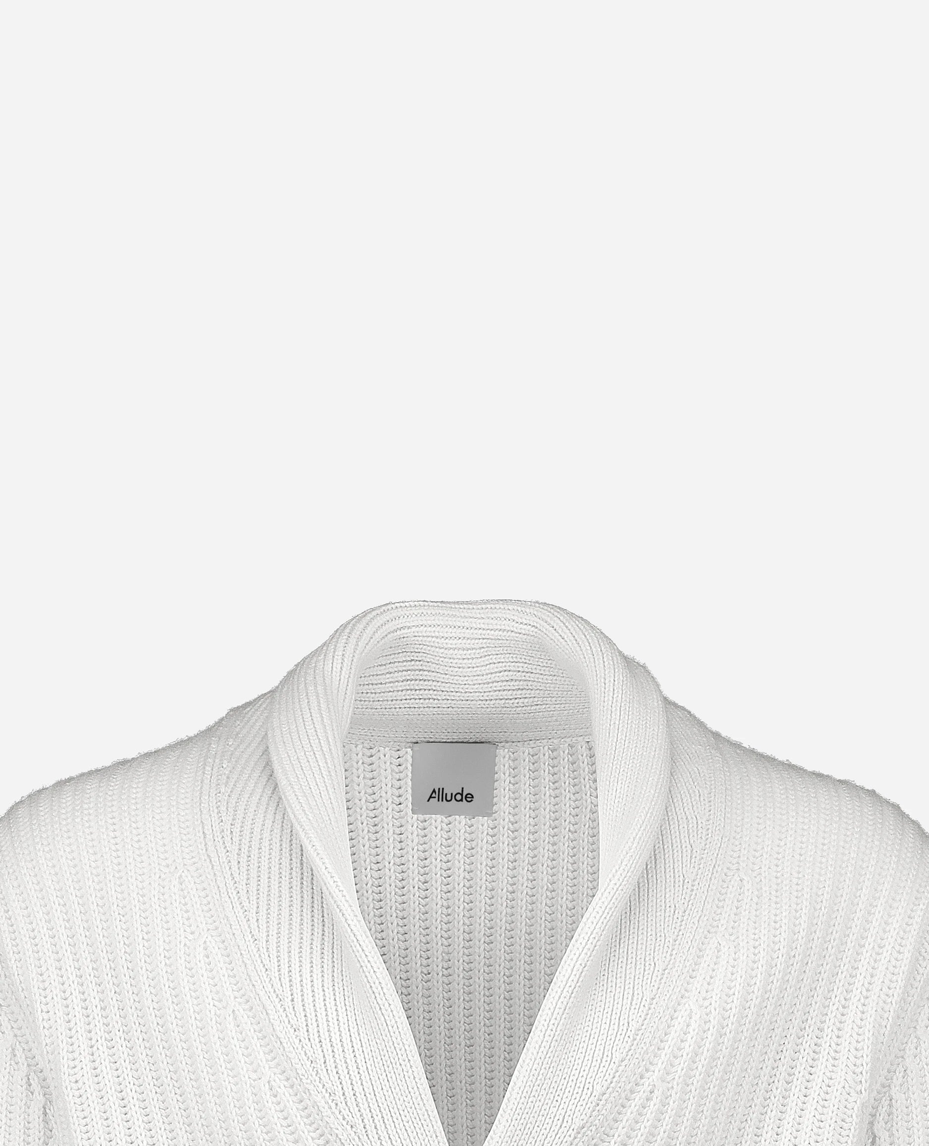 252-37600-40_40 - Allude - 30% Cashmere 70% Wolle Active Gerade Passform Grobstrick Herren Langarm NEW SAPG::252-37600 Schalkragen Spring/Summer 2025 Strickjacke Weiß Woll-Mischung