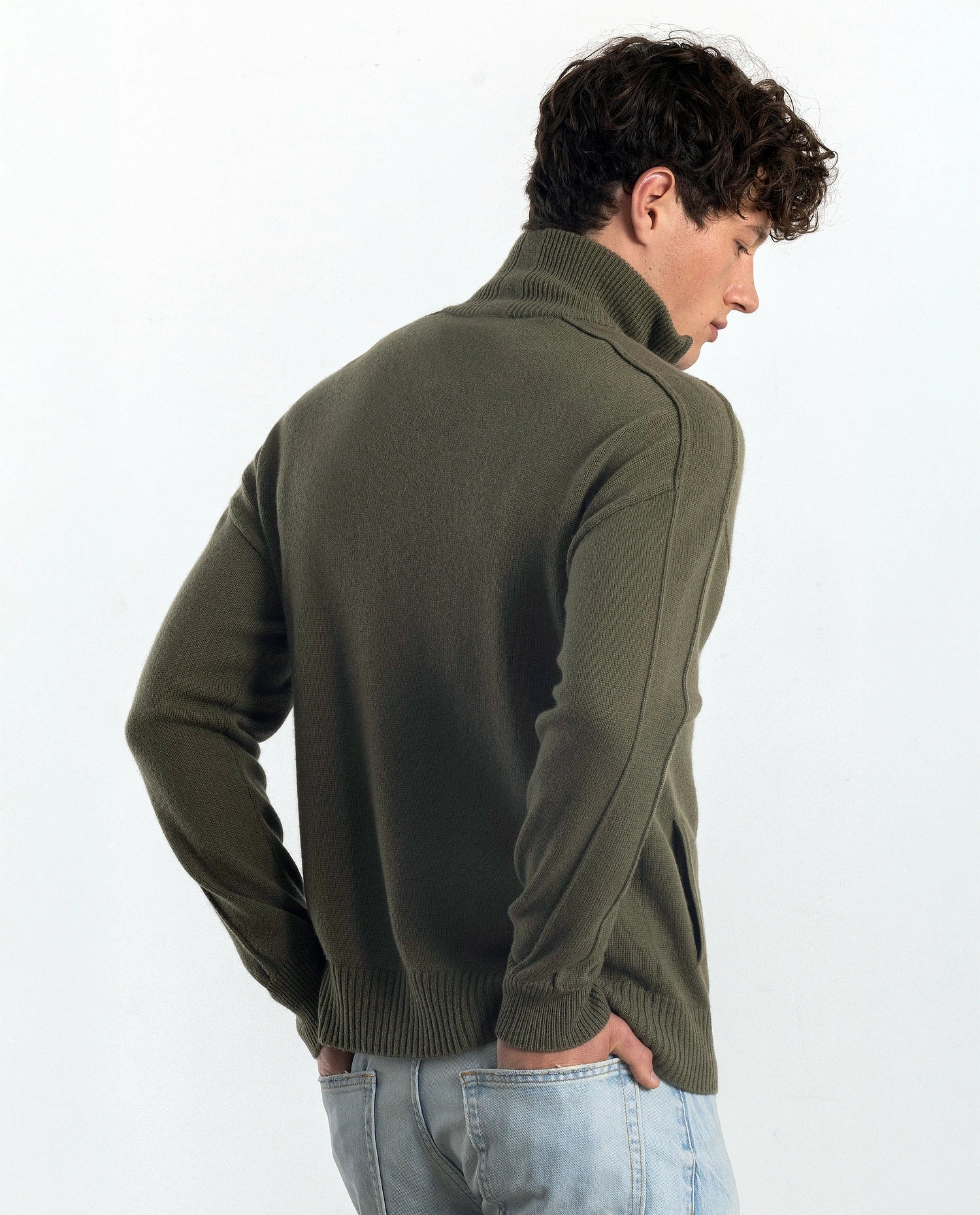 252-37621-38_21 - Allude - 30% Cashmere 70% Wolle Active Allude x Eisbach Herren Khaki Langarm Lockerer Schnitt mittelschwerer Strick NEW Reißverschluss SAPG::252-37621 Spring/Summer 2025 Strickjacke Woll-Mischung