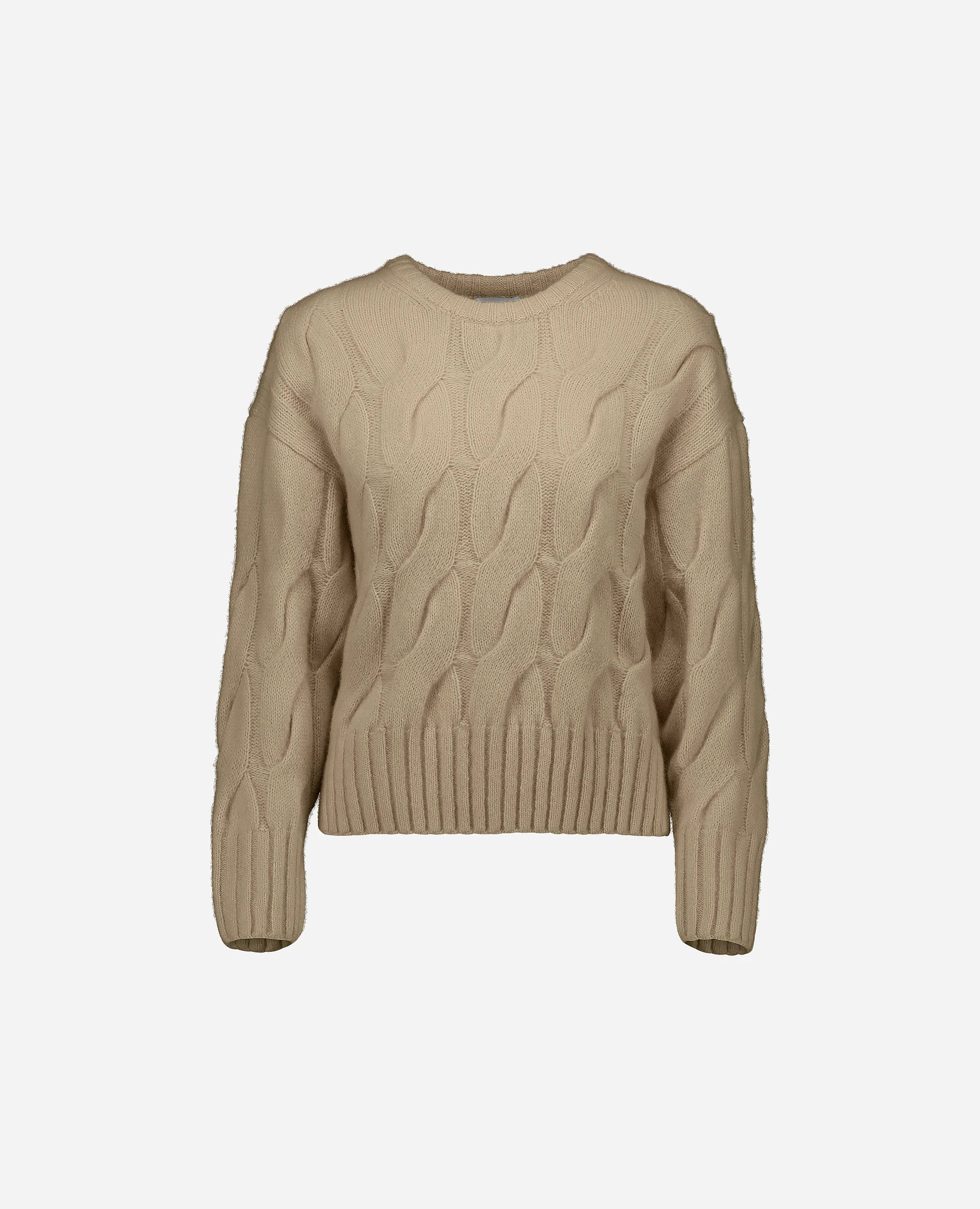 252-77002-42_3 - Allude - 25% Seide 75% Cashmere Beige Cashmere-Mischung Damen Grobstrick Kastiger Schnitt Langarm NEW Pullover Rundhals SAPG::252-77002 Spring/Summer 2025