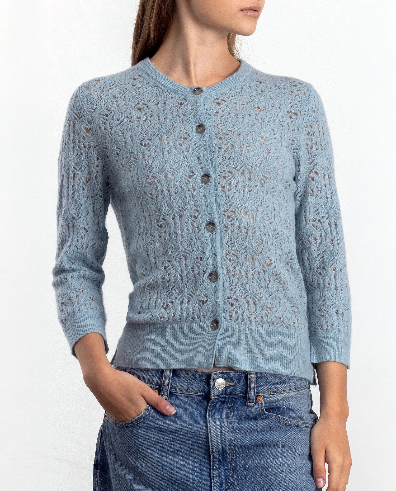 252-77020-10_20 - Allude - 25% Seide 75% Cashmere Blau Cashmere-Mischung Damen Enger Schnitt Feinstrick Langarm NEW Pullover SAPG::252-77020 Spring/Summer 2025 Stehkragen