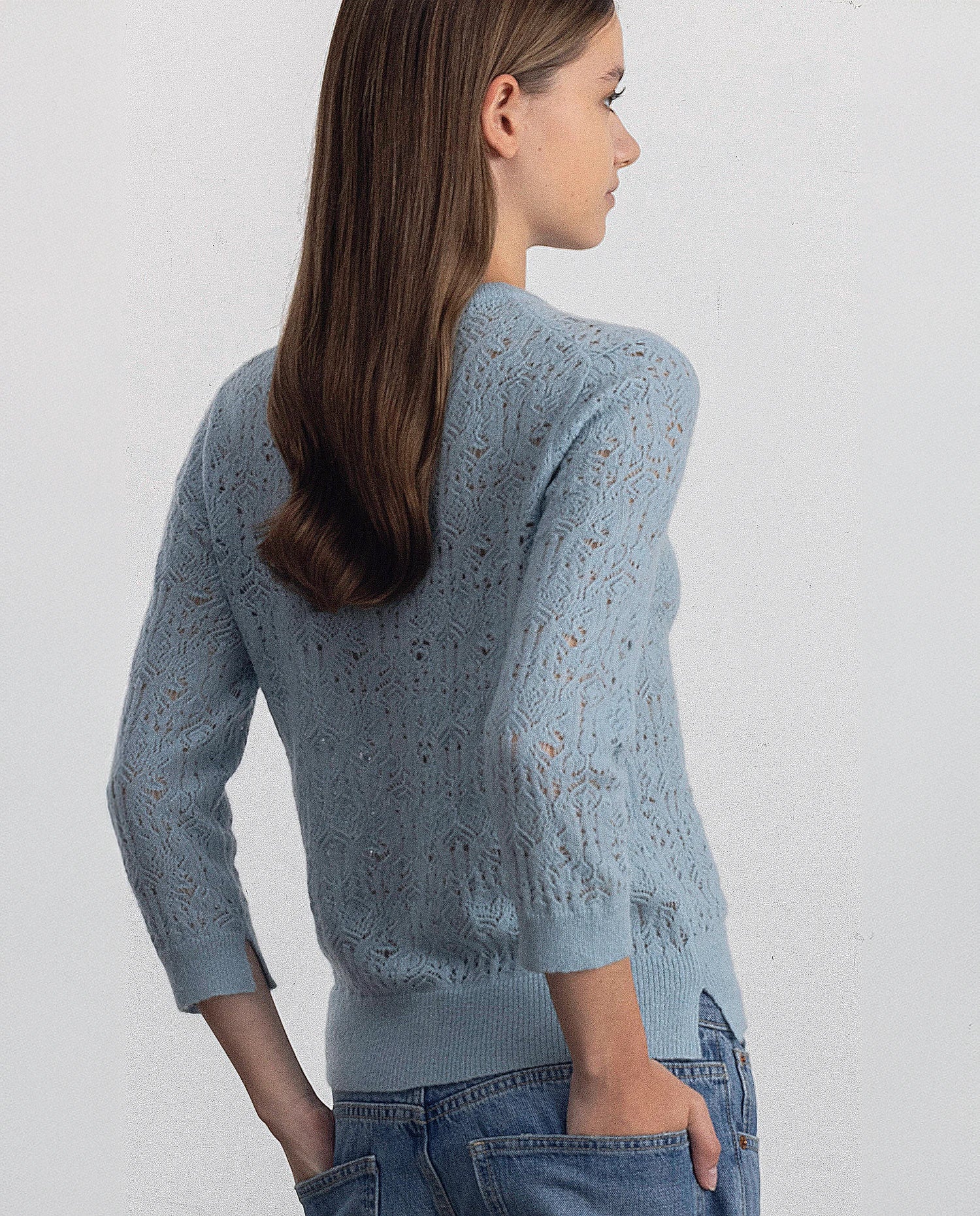 252-77020-10_21 - Allude - 25% Seide 75% Cashmere Blau Cashmere-Mischung Damen Enger Schnitt Feinstrick Langarm NEW Pullover SAPG::252-77020 Spring/Summer 2025 Stehkragen