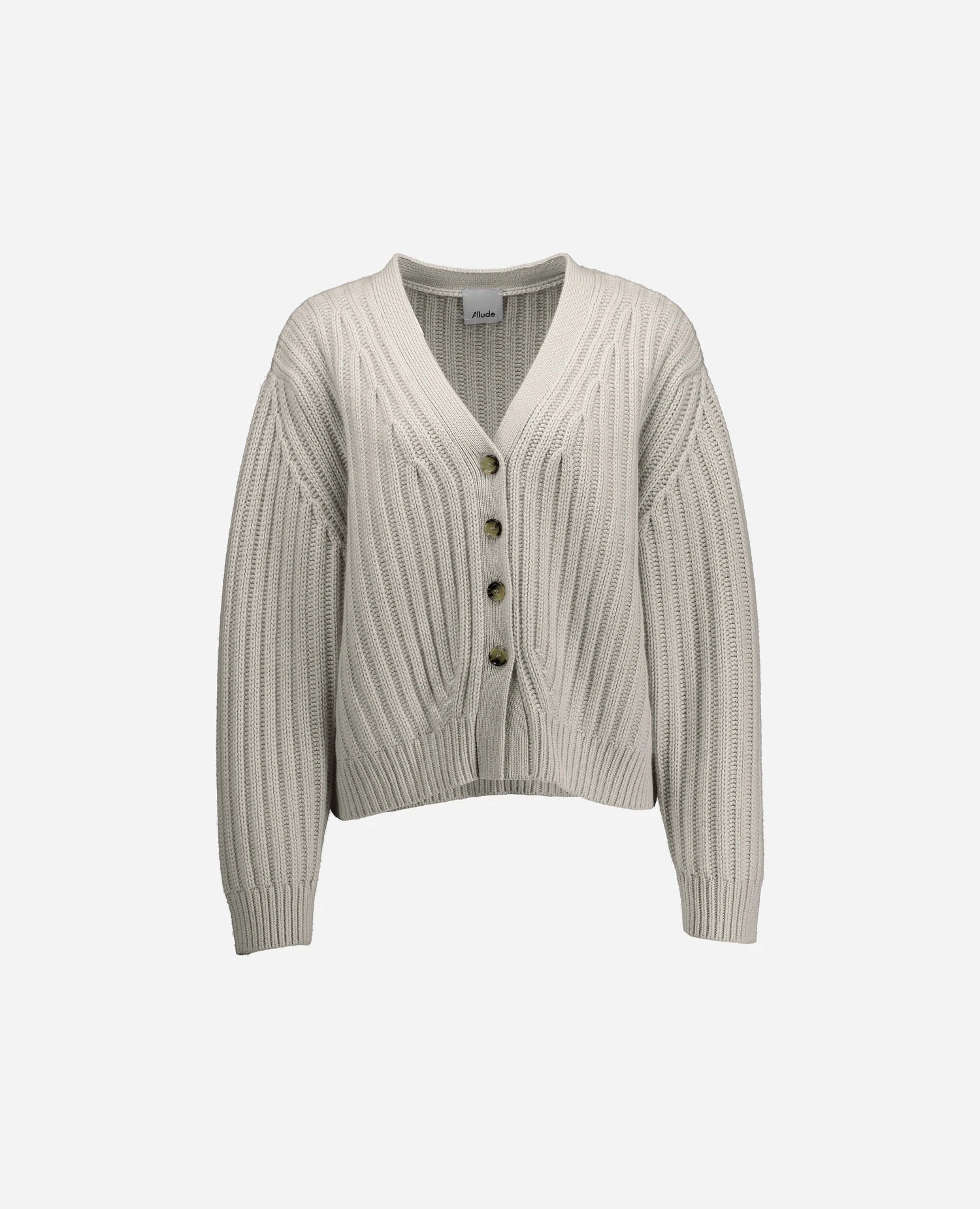 255-11120-80_3_97dd685d-d934-49fc-a90b-e2708e130223 - Allude - 100% Cashmere Active Damen Fall/Winter 2025/2026 Grau Grobstrick Lockerer Schnitt NEW Rippenmuster SAPG::255-11120 Strickjacke V-Ausschnitt