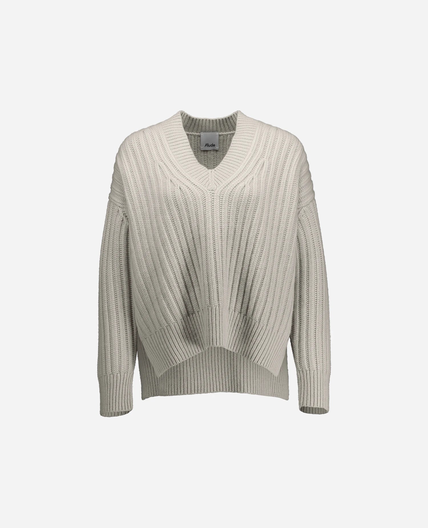 255-11121-80_3_cfb81e7a-78b7-4101-a7cf-2da9d635746c - Allude - 100% Cashmere Active Damen Fall/Winter 2025/2026 Grau Grobstrick Lockerer Schnitt NEW Pullover Rippenmuster SAPG::255-11121 V-Ausschnitt