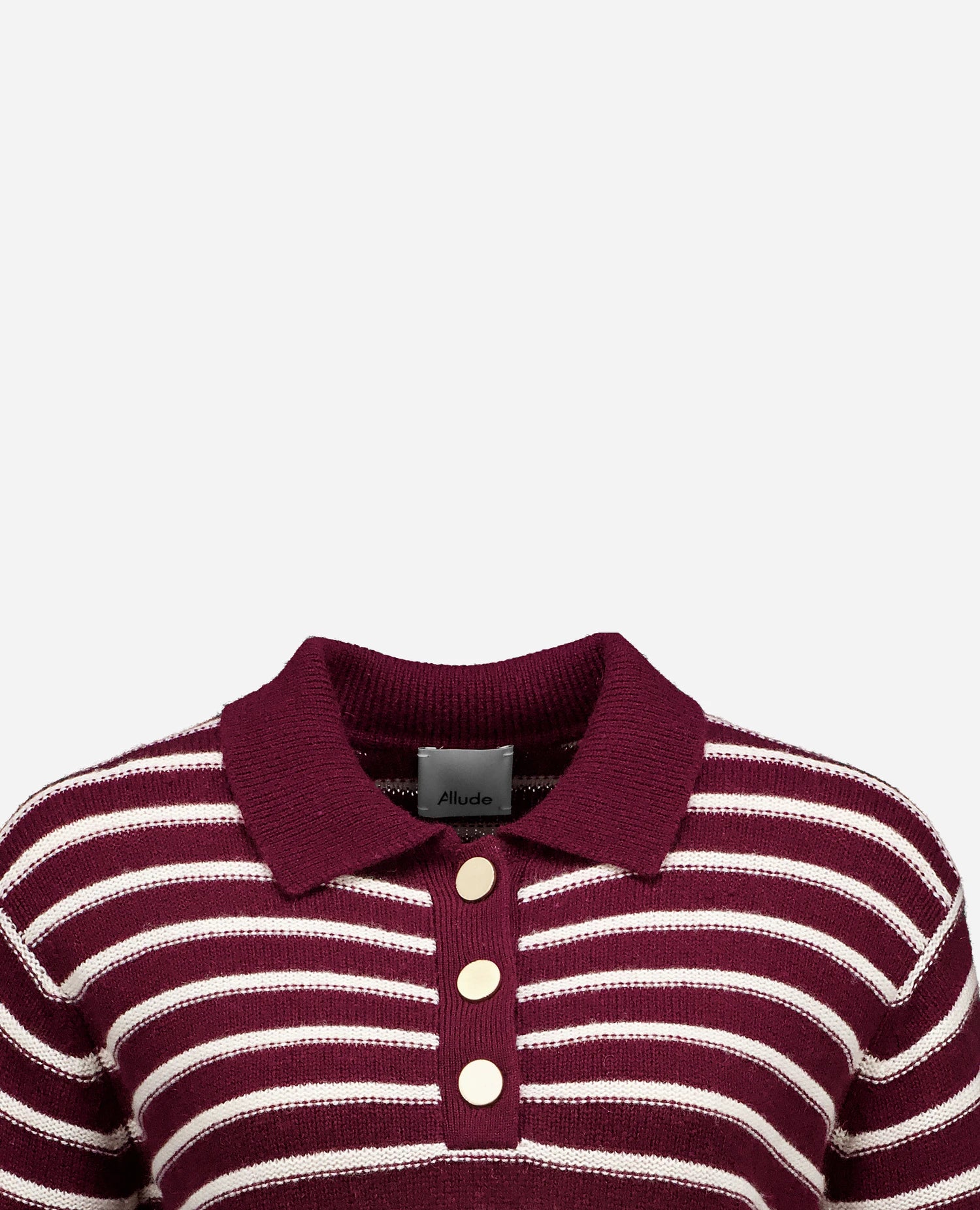 255-17022-68_1-40 - Allude - 30% Cashmere 70% Wolle Active Damen Fall/Winter 2025/2026 Flachstrick mit Streifen --> Streifendesign Kastiger Schnitt mittelschwerer Strick NEW Polo Pullover Rot SAPG::255-17022