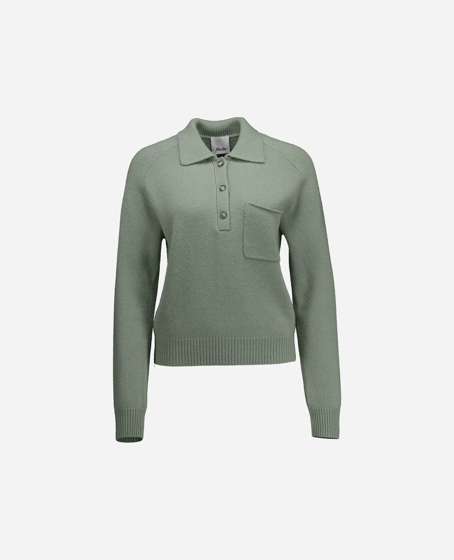 255-17073-31_3 - Allude - 30% Cashmere 70% Wolle Active Damen Fall/Winter 2025/2026 Flachstrick Gerade Passform Grobstrick Grün NEW Polo Pullover SAPG::255-17073