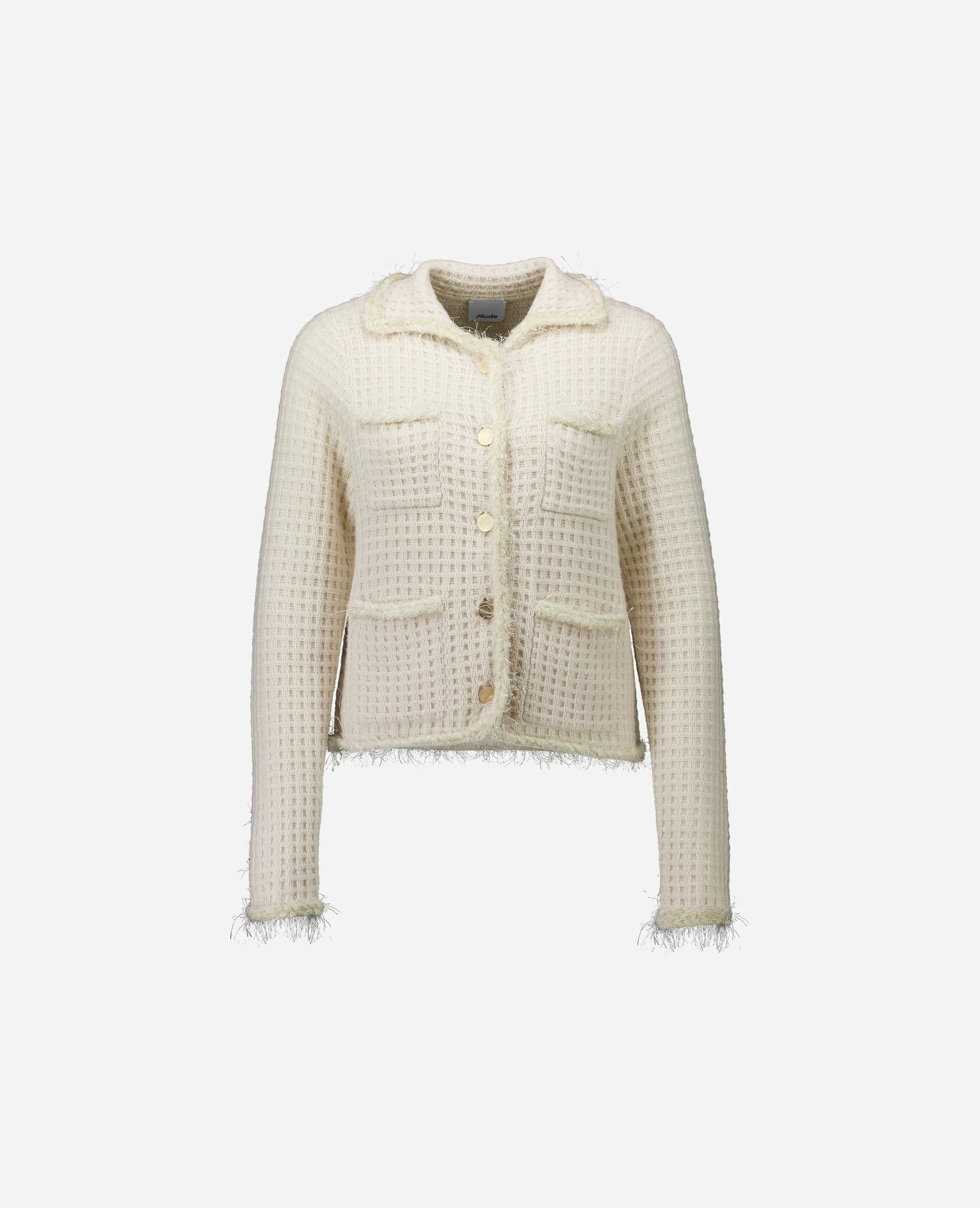 255-17110-41_3 - Allude - 0 30% Cashmere 70% Wolle Active Creme Damen Fall/Winter 2025/2026 Gerade Passform mittelschwerer Strick NEW SAPG::255-17110 Strickjacke Waffelmuster