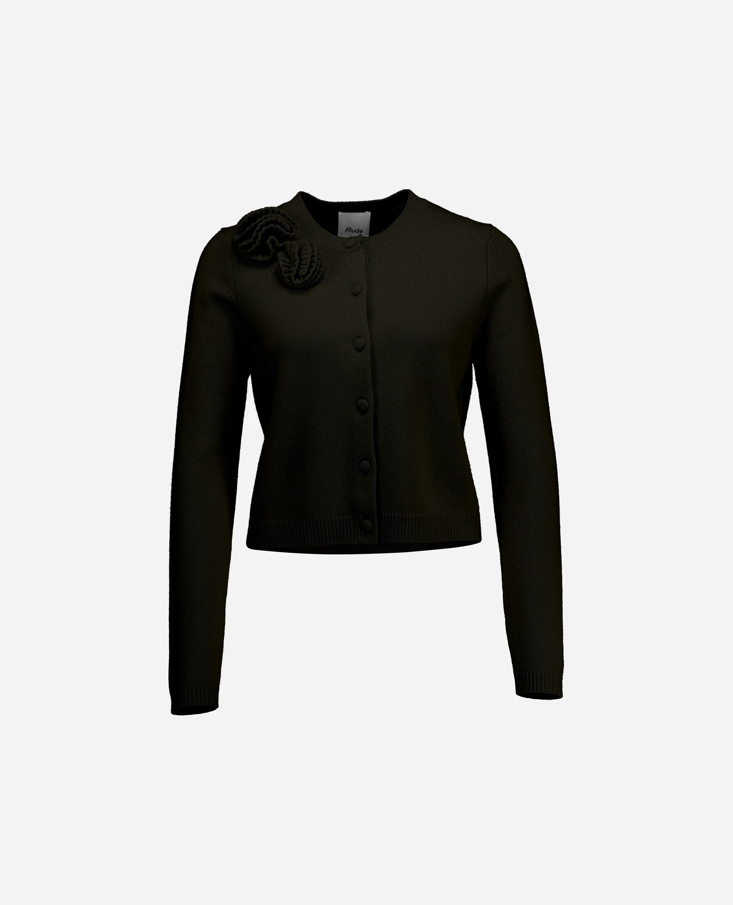 255-17680-38_3 - Allude - 30% Cashmere 70% Wolle Active Damen Fall/Winter 2025/2026 Flachstrick Kastiger Schnitt Khaki mittelschwerer Strick NEW Rundhals SAPG::255-17680 Strickjacke