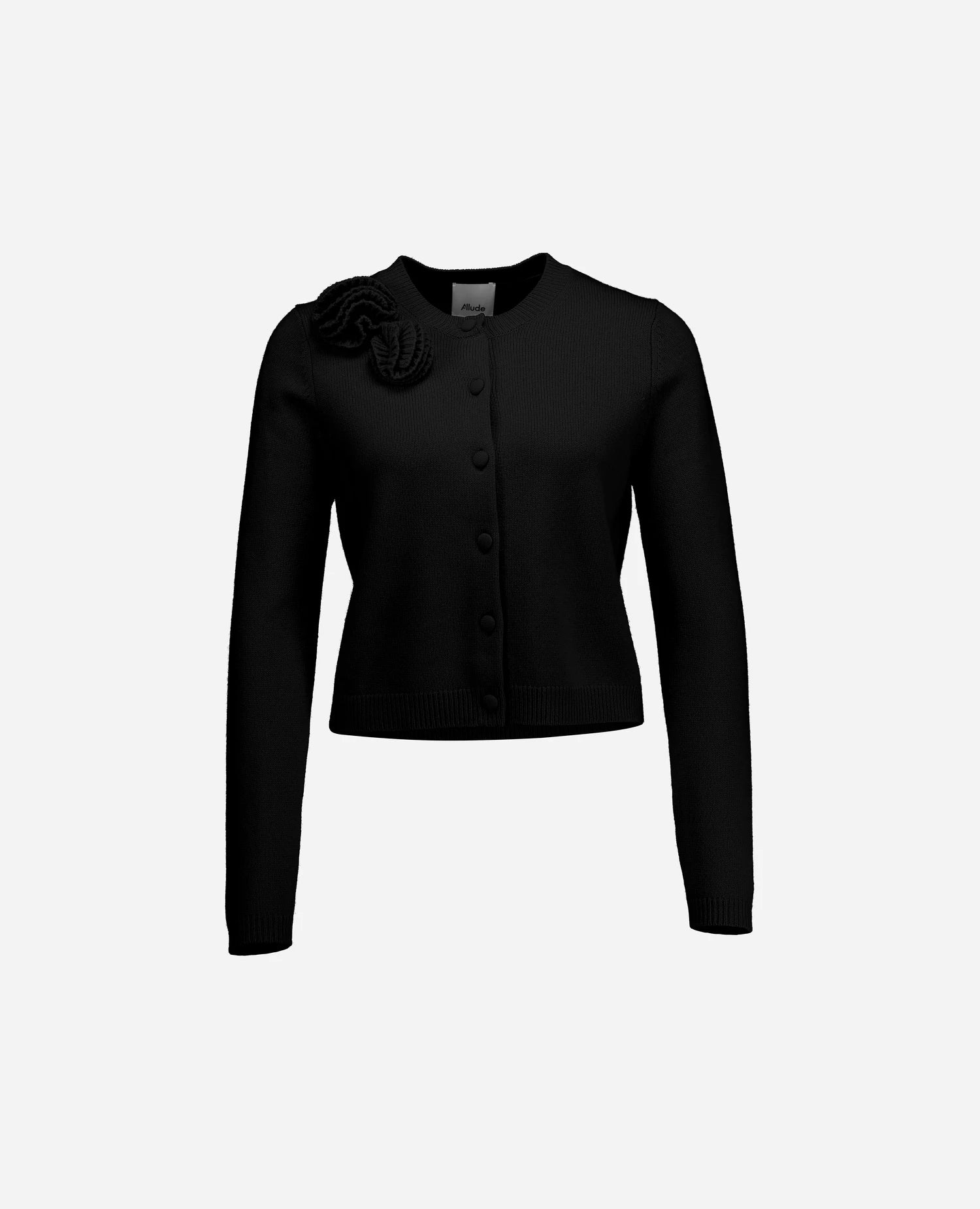 255-17680-90_3 - Allude - 30% Cashmere 70% Wolle Active Damen Fall/Winter 2025/2026 Flachstrick Kastiger Schnitt mittelschwerer Strick NEW Rundhals SAPG::255-17680 Schwarz Strickjacke