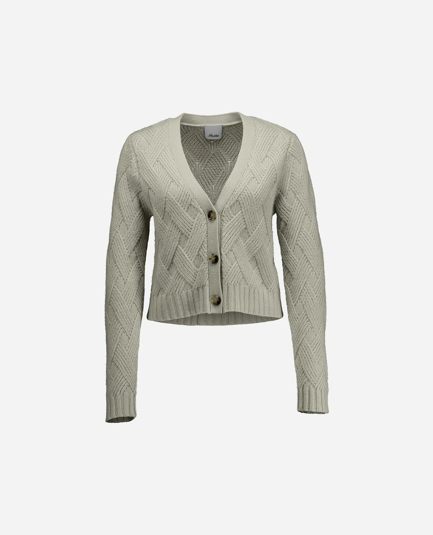 255-17690-82_3 - Allude - 30% Cashmere 70% Wolle Active Damen Fall/Winter 2025/2026 Grau Grobstrick Kastiger Schnitt NEW Rauten-Strickmuster SAPG::255-17690 Strickjacke V-Ausschnitt