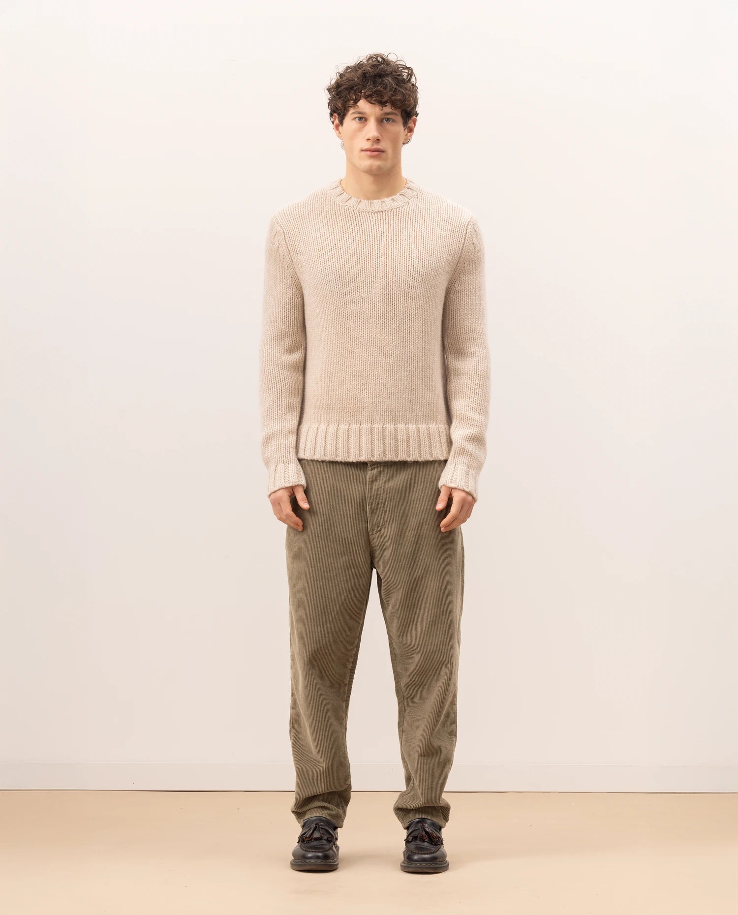 255-30060-48_2 - Allude - 100% Cashmere Active Beige Fall/Winter 2025/2026 Flachstrick Gerade Passform Grobstrick Herren NEW Pullover Rundhals SAPG::255-30060