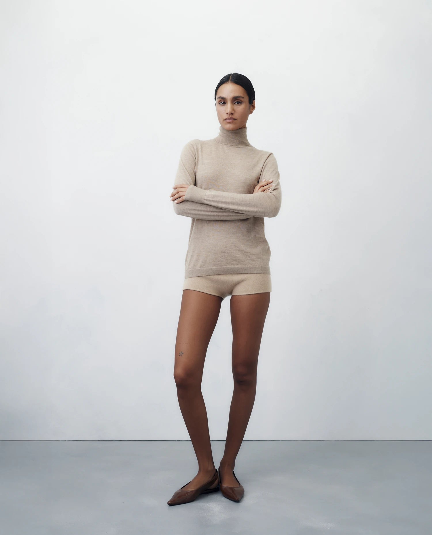 255-70004-46_4 - Allude - 100% Cashmere Beige Damen Fall/Winter 2025/2026 Feinstrick Flachstrick Gerade Passform Pullover Rollkragen SAPG::255-70004