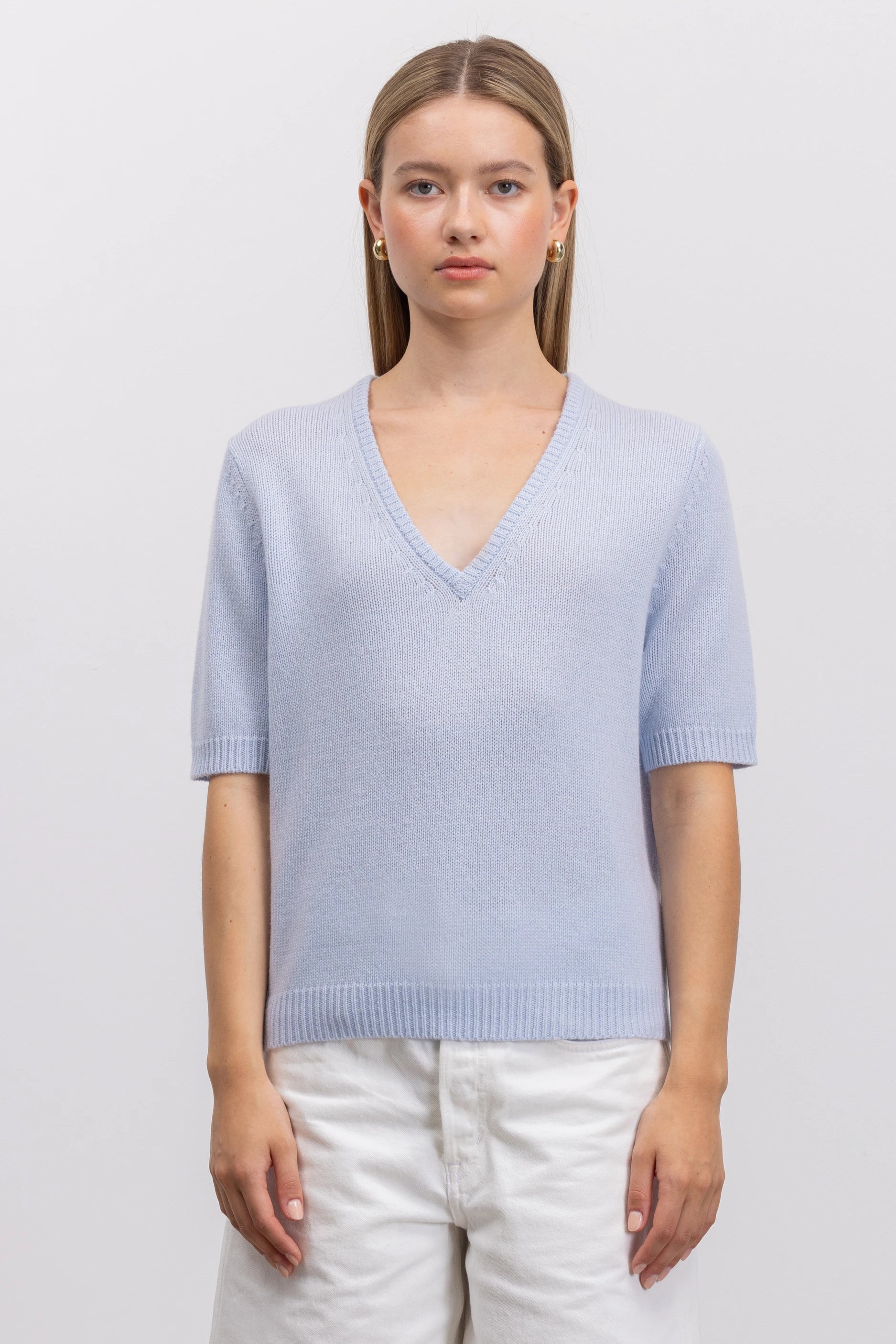 262-17003-10_6 - Allude - 1/4 Arm 30% Cashmere 70% Wolle Blau Damen Pullover SAPG::262-17003 Spring/Summer 2026 V-Ausschnitt Wolle