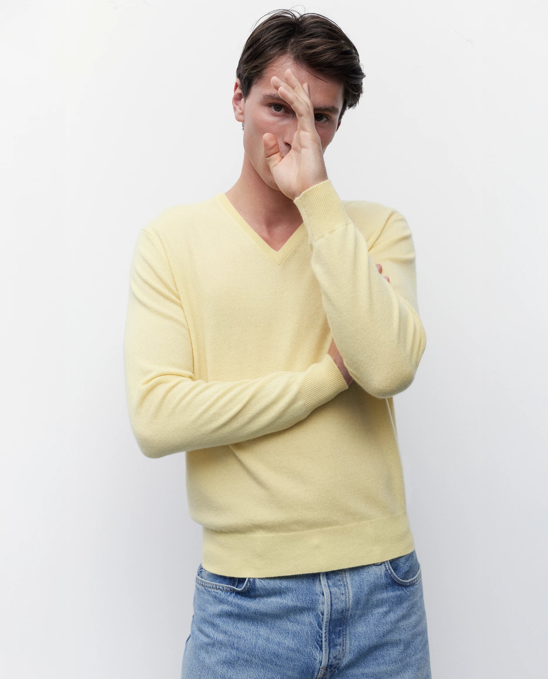 262-30020-21_3540 - Allude - 100% Cashmere Active Cashmere Gelb Herren Langarm NEW Pullover SAPG::262-30020 Spring/Summer 2026 V-Ausschnitt