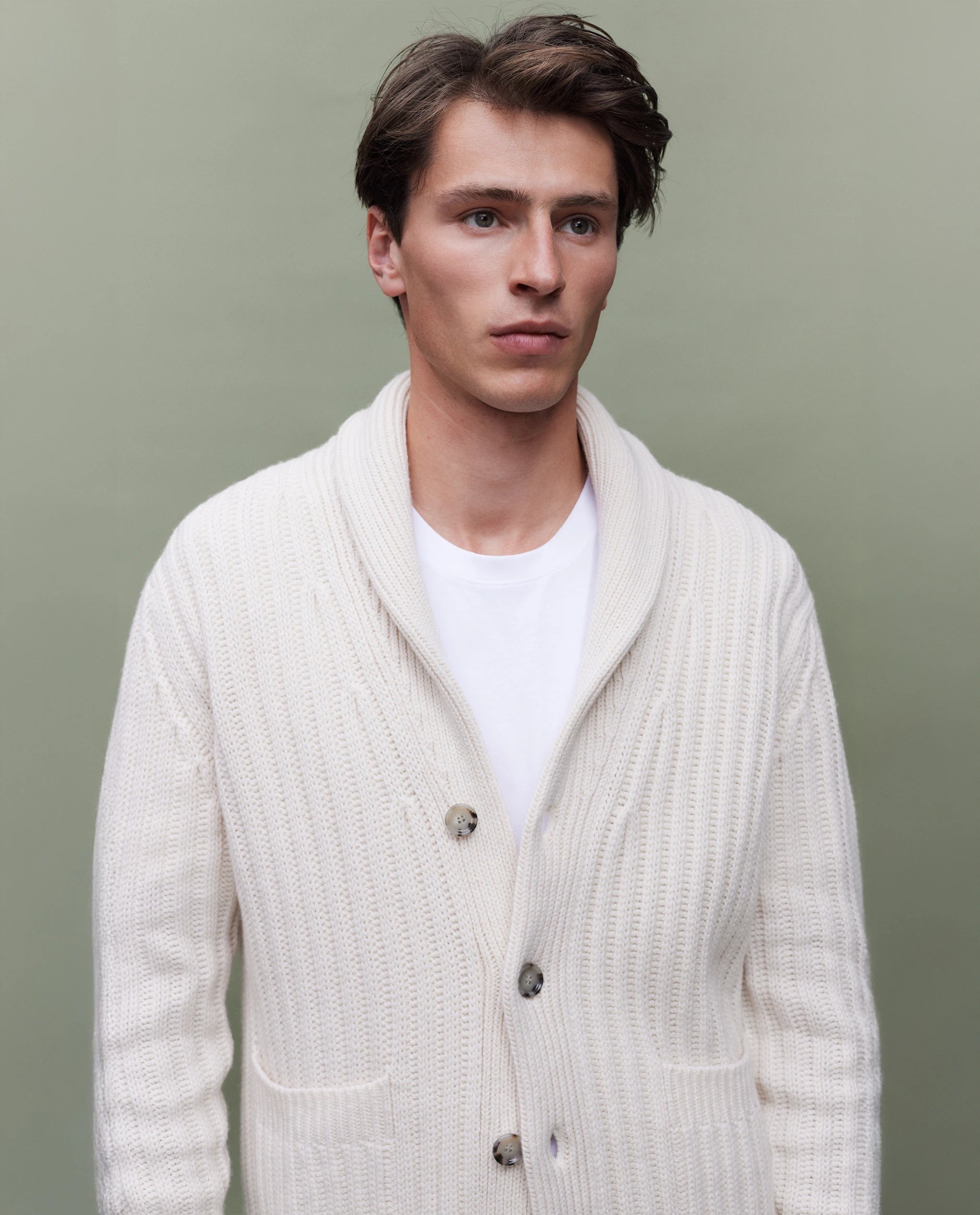 262-37030-41_5618 - Allude - 30% Cashmere 70% Wolle Active Creme Herren Langarm NEW SAPG::262-37030 Schalkragen Spring/Summer 2026 Strickjacke Wolle