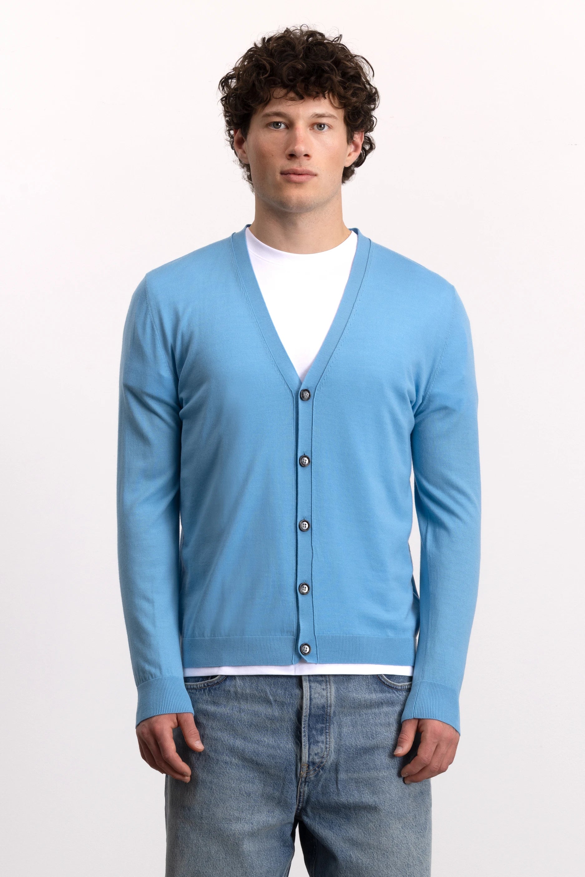 262-69402-416_5 - Allude - 100% Wolle (Merino) Active Blau Herren Langarm NEW SAPG::262-69402 Spring/Summer 2026 Strickjacke V-Ausschnitt Wolle