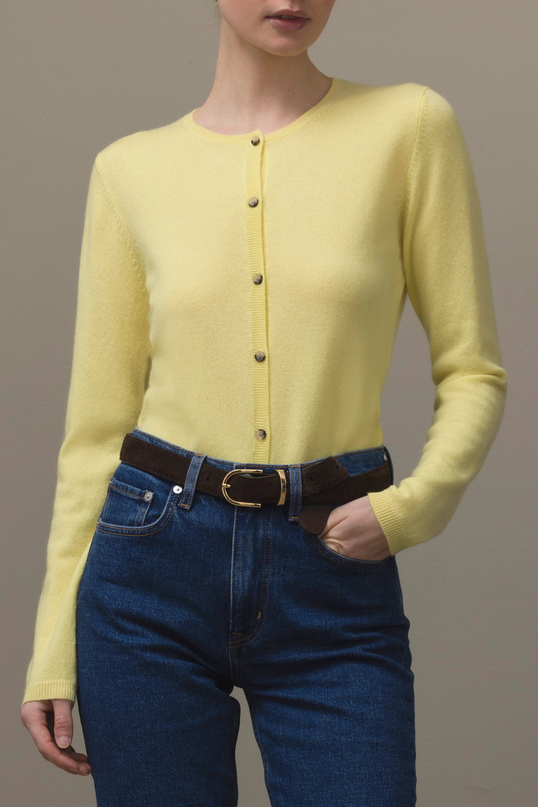 265-11103-20-S_2_e0d6423b-1477-4963-ad7e-e0397a041416 - Allude - 100% Cashmere Active Cashmere Damen Fall/Winter 2026/2027 Gelb Langarm NEW Rundhals SAPG::265-11103 Strickjacke