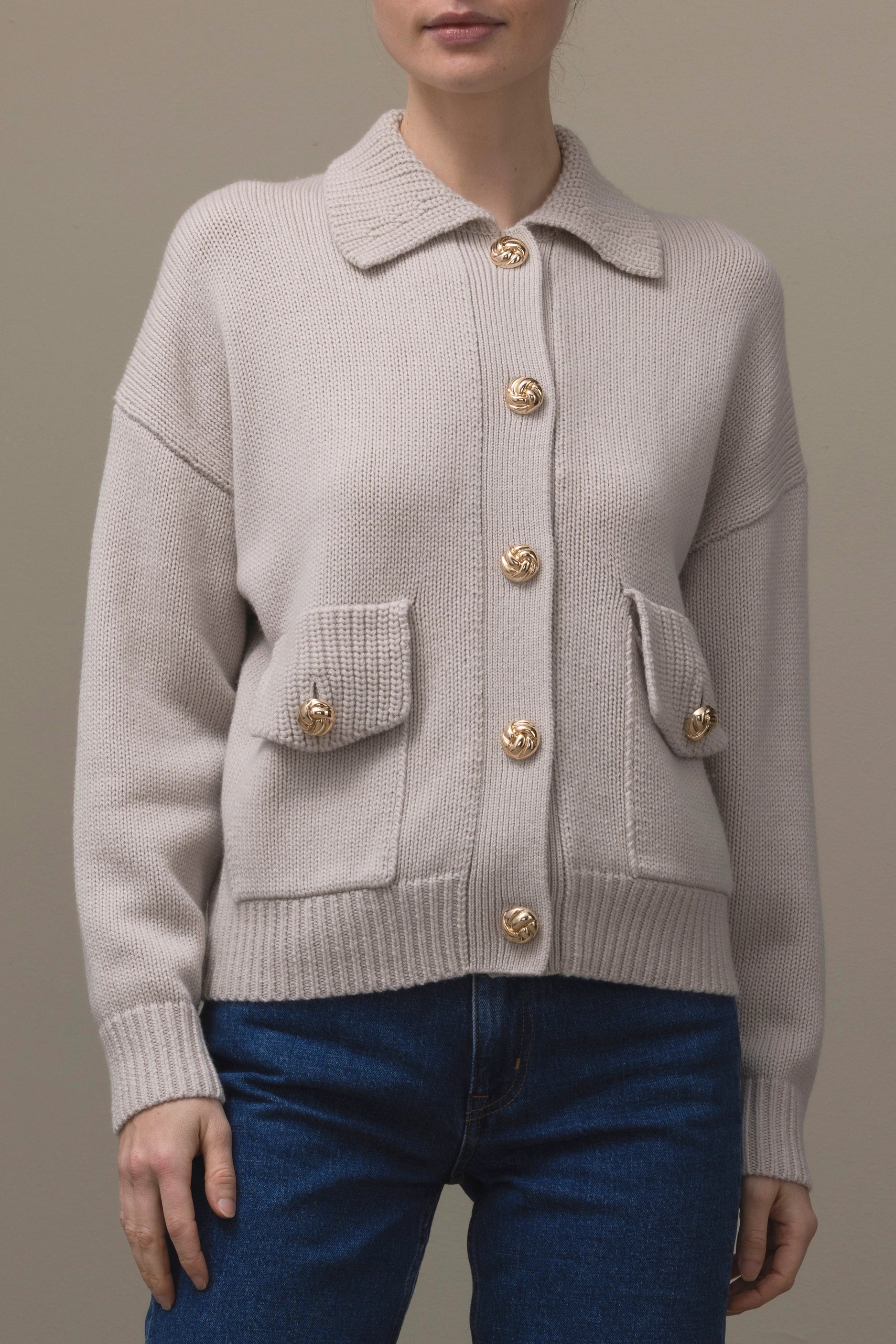 265-17000-43-S_2_b1d4c255-46bc-4a71-a3d6-c7842dad7cda - Allude - 30% Cashmere 70% Wolle Active Beige Damen Fall/Winter 2026/2027 Langarm NEW SAPG::265-17000 Strickjacke Wolle