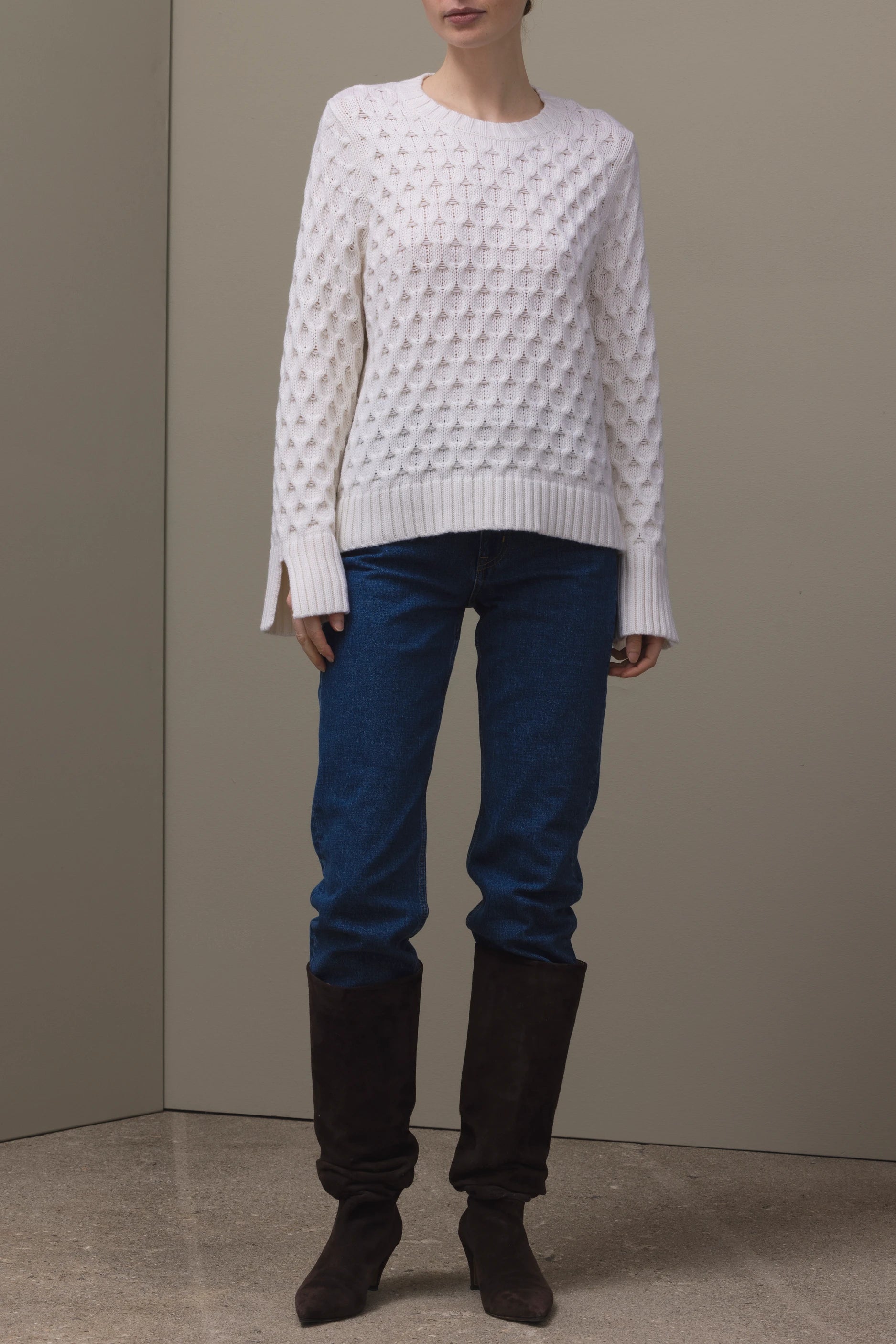265-17091-40-S_1 - Allude - 30% Cashmere 70% Wolle Active Damen Fall/Winter 2026/2027 Langarm NEW Pullover Rundhals SAPG::265-17091 Weiß Wolle