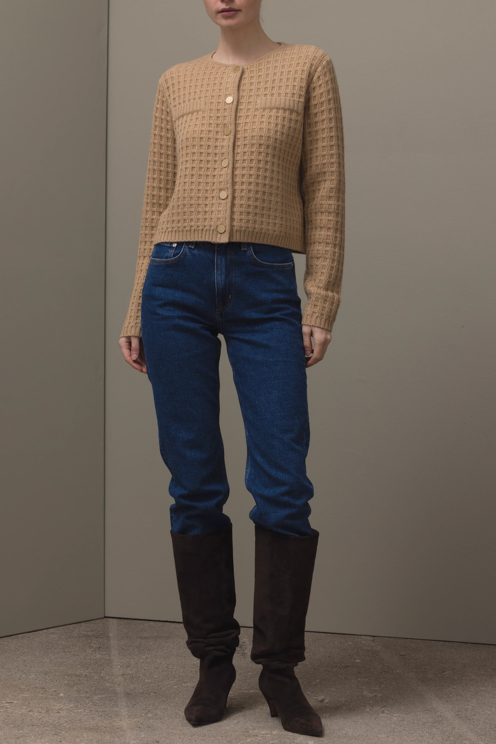 265-17113-45-S_1_7c7b0f2b-41b5-4e7c-84c0-5802c6c75075 - Allude - 30% Cashmere 70% Wolle Active Beige Damen Fall/Winter 2026/2027 Langarm NEW Rundhals SAPG::265-17113 Strickjacke Wolle