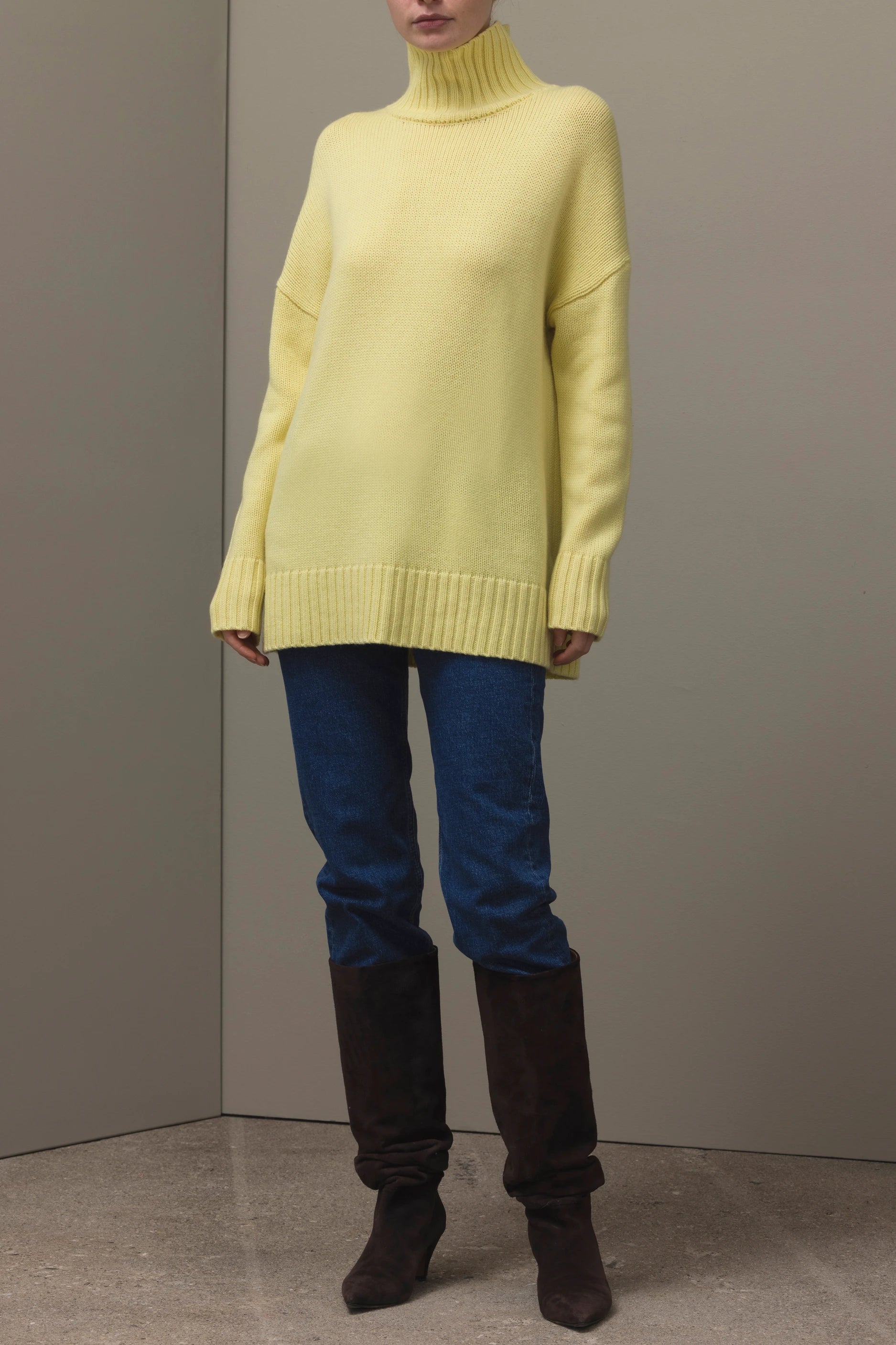 265-17633-20-S_1 - Allude - 30% Cashmere 70% Wolle Active Damen Fall/Winter 2026/2027 Gelb Langarm NEW Pullover SAPG::265-17633 Stehkragen Wolle