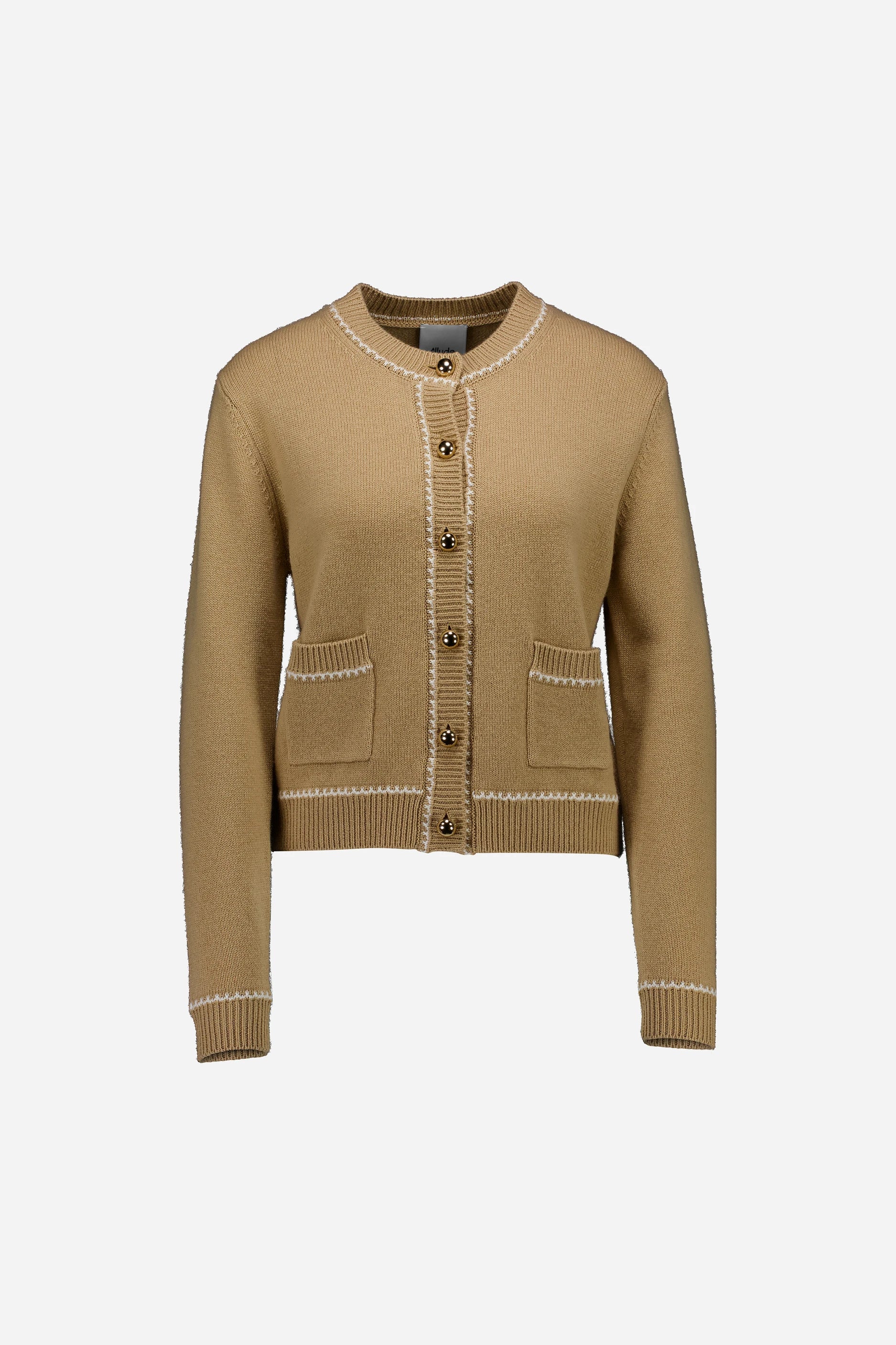 265-17711-4540-S_1 - Allude - 30% Cashmere 70% Wolle Active Beige Damen Fall/Winter 2026/2027 Langarm NEW Rundhals SAPG::265-17711 Strickjacke Wolle