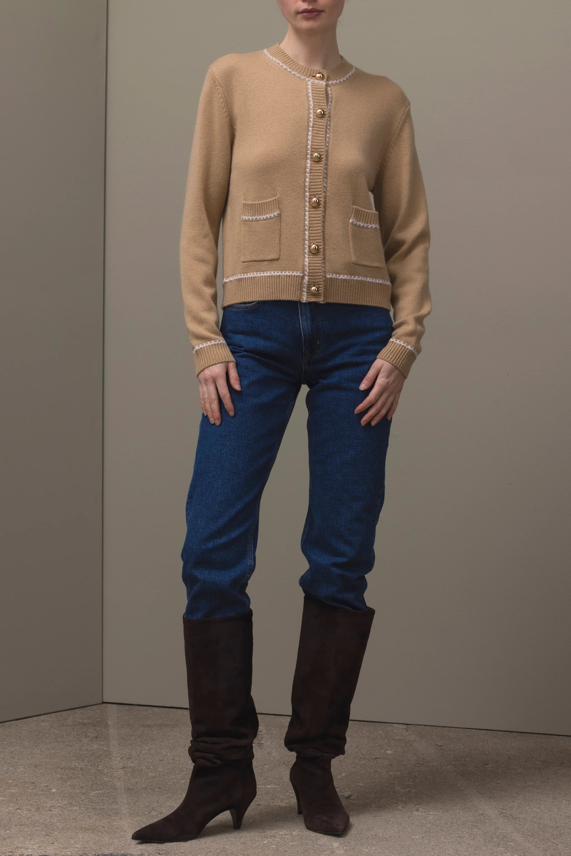 265-17711-4540-S_1_00942743-24b1-4688-906f-322eb2fee9ec - Allude - 30% Cashmere 70% Wolle Active Beige Damen Fall/Winter 2026/2027 Langarm NEW Rundhals SAPG::265-17711 Strickjacke Wolle