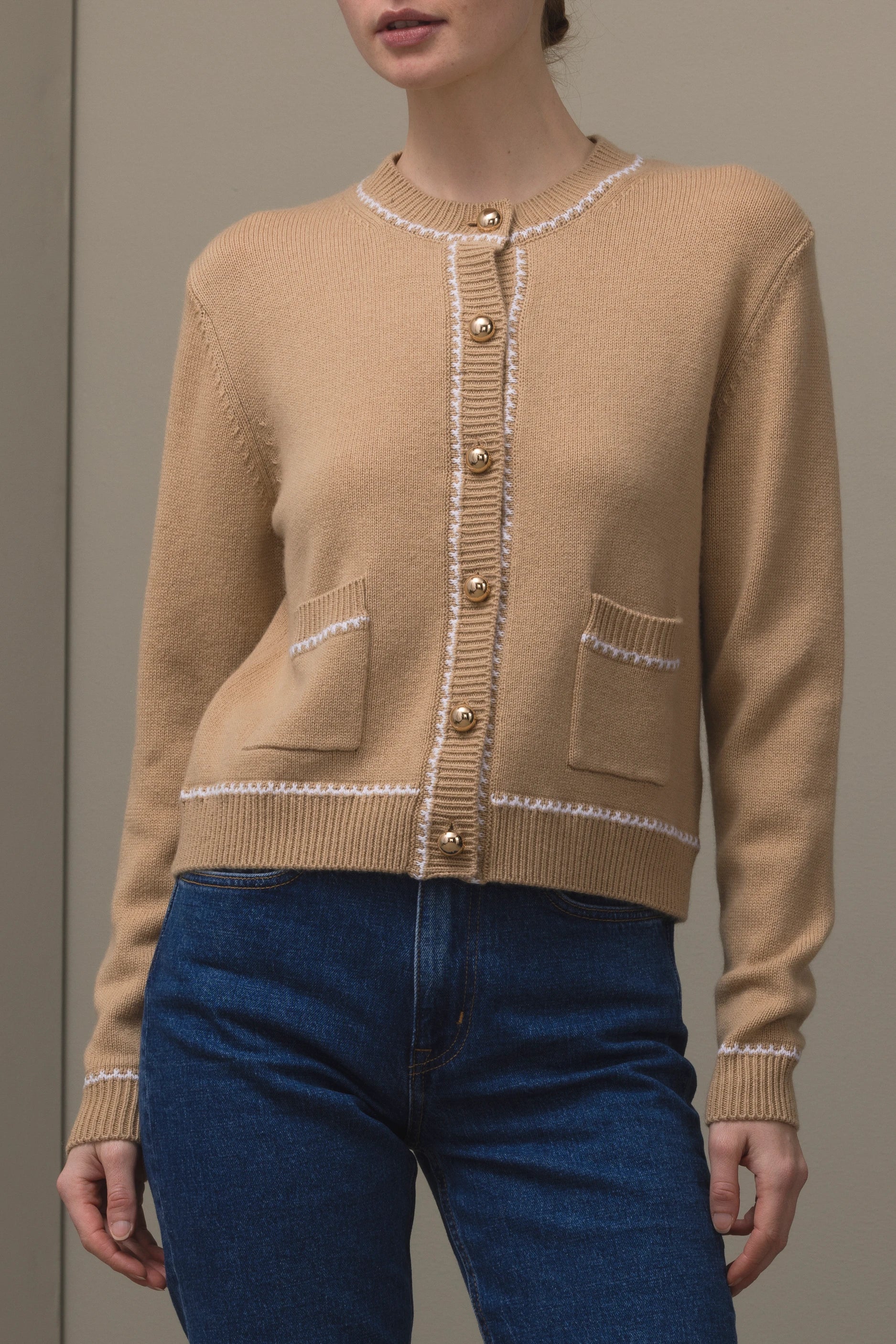 265-17711-4540-S_2_4adc3248-bc13-4816-9e8a-ef37307b6345 - Allude - 30% Cashmere 70% Wolle Active Beige Damen Fall/Winter 2026/2027 Langarm NEW Rundhals SAPG::265-17711 Strickjacke Wolle