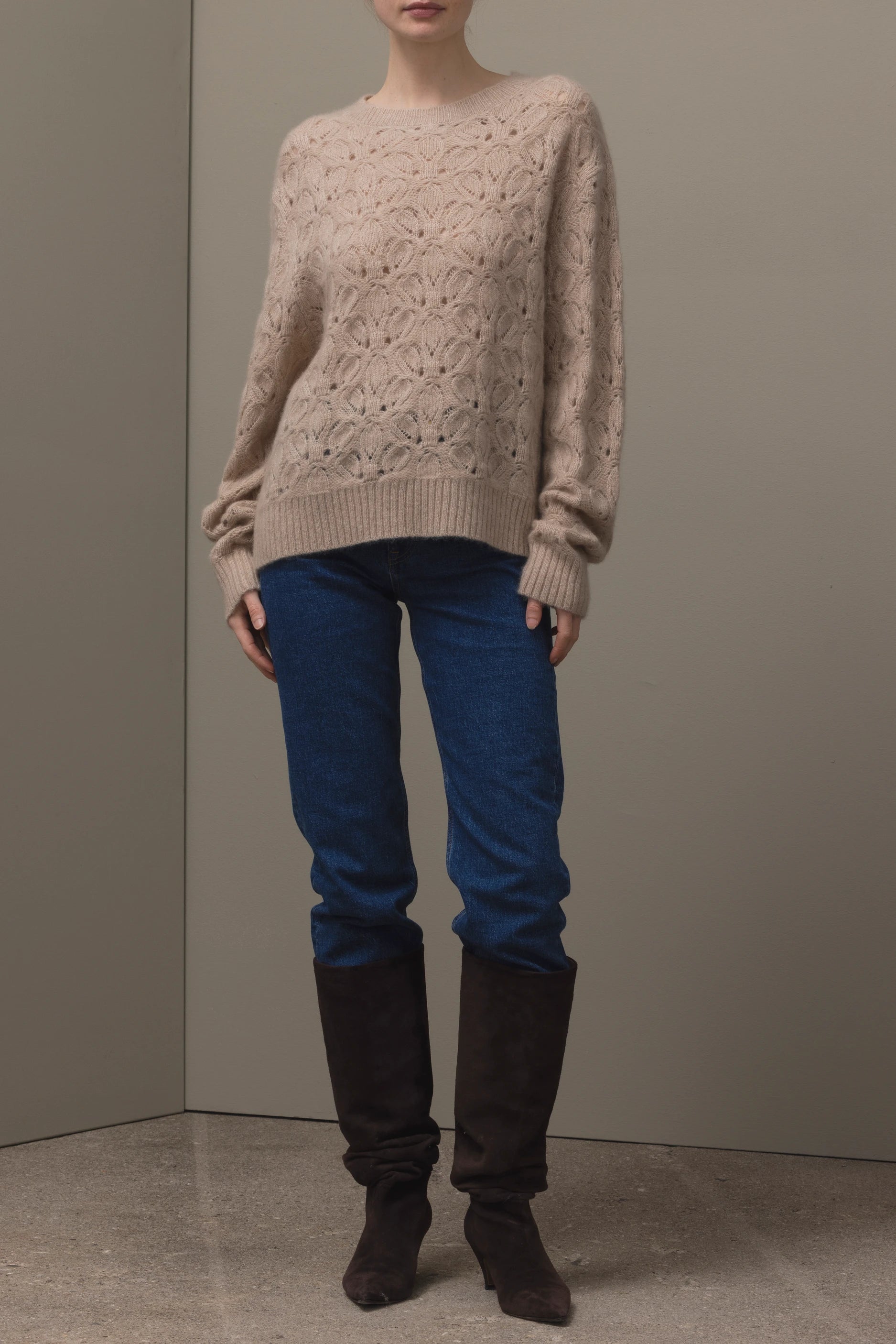 265-77041-48-S_1 - Allude - 25% Seide 75% Cashmere Active Beige Cashmere Damen Fall/Winter 2026/2027 Langarm NEW Pullover Rundhals SAPG::265-77041