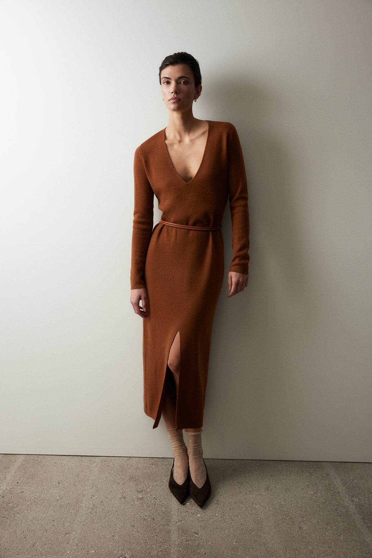 Woll-Mischung Kleid in Beige