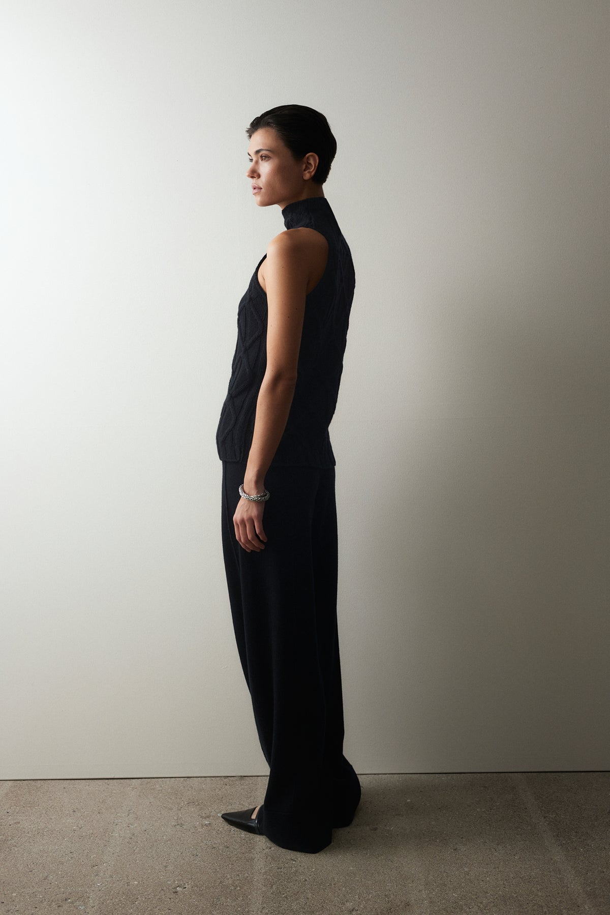 Woll-Mischung Top in Schwarz